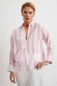 Organze Çizgili Gömlek Pembe thumbnail 1
