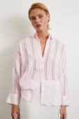 Organze Çizgili Gömlek Pembe thumbnail 4