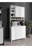 WENCE Stella Country Kahve Köşesi Beyaz-Meşe 90cm, Erzak Dolabı, Kiler Dolabı, Çok Amaçlı Mutfak Dolabı - 1