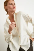 Çift Çizgili Modal Gömlek Ekru thumbnail 1