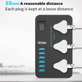T09 3000W Yüksek Güç Çok Fonksiyonlu 3 Delikli Uluslararası Evrensel Priz 6 USB Akıllı Şarjlı ABD Prizi - 3