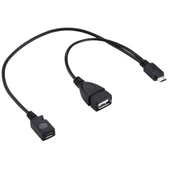 USB 2.0 Micro-B Erkek to USB 2.0 Micro-B Dişi Erkek ve USB 2.0 Dişi Y Ayırıcı OTG Kablosu Siyah 19cm - 1
