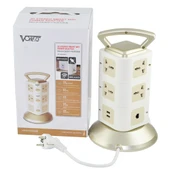 VONETS WiFi-SB-L3 3 Katmanlı 8 Prizli 2 USB Portlu RJ45 Girişli 300Mbps WiFi Tekrarlayıcı Akıllı Priz EU Fiş 2m Kablo Altın Renk - 6