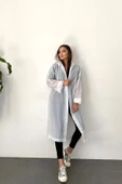 ÖNDER MODA Kadın Erkek Beyaz Kapüşonlu Çıtçıtlı Eva Yağmurluk Rüzgarlık - 3