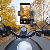 Motosiklet Küresel Pusula Telefon Tutucu Siyah Aydınlatmasız Dikiz Aynası - 1