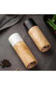 Bosile Ahşap Baharat Karabiber Tuz Öğütücü Değirmen Tuzluk Baharatlık 16 Cm 2'li Set Meşe Ağacı - 2