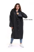Chunky Frame Kadın Erkek Yağmurluk Şemsiye Kapüşonlu Çıtçıtlı Eva Siyah Yağmurluk - 4