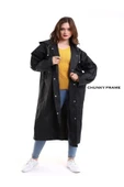 Chunky Frame Kadın Erkek Yağmurluk Şemsiye Kapüşonlu Çıtçıtlı Eva Siyah Yağmurluk - 1