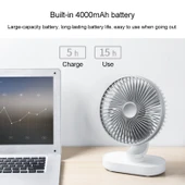 D77 4W Şarjlı Masaüstü Vantilatör Gümüş Mikro USB ve USB-C Tip C Dört Hız Ayarlı Otomatik Baş Sallama - 6