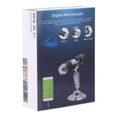 1600X Büyütmeli HD Görüntü Sensörlü 3 in 1 USB Dijital Mikroskop 8 LED ve Profesyonel Stand Siyah - 4