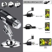 1600X Büyütmeli HD Görüntü Sensörlü 3 in 1 USB Dijital Mikroskop 8 LED ve Profesyonel Stand Siyah - 5