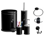 SAS Banyo Aksesuar Takımı 7 Li Set 3 Litre Pedallı Çöp Kovası Wc Fırçası Siyah - 1
