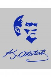 Atatürk ve İmza Dekoratif Duvar Sticker. Mavi (38x38 cm) - 1