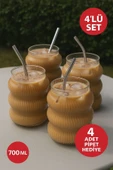 4’lü Set Cam Buzlu Soğuk Kahve Bardağı + Cam Pipet Hediyeli 700 ml - 2