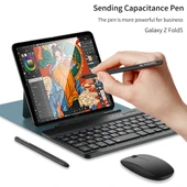 Samsung Galaxy Z Fold5 Uyumlu Karbon Fiber Bluetooth Klavye Kalem Mouse Kılıf Seti - 3