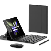 Samsung Galaxy Z Fold5 Uyumlu Bluetooth Klavye Kalem Mouse Kılıf Seti Siyah - 1
