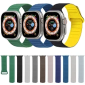 Apple Watch Ultra 49mm Manyetik Silikon Kordon Kahve Siyah - 2