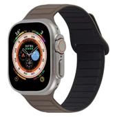 Apple Watch Ultra 49mm Manyetik Silikon Kordon Kahve Siyah - 1