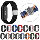 Xiaomi Mi Band 8 Ayarlanabilir Naylon Örgülü Çelik Tokalı Saat Kayışı Siyah Gri - 4