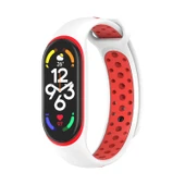 Xiaomi Mi Band 7 İki Renkli Silikon Saat Kayışı Beyaz Kırmızı - 1