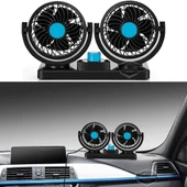 Üniversal Oto Ofis Araç İçi Torpido Üstü Vantilatör Çift Başlıklı Çakmaklık Girişli 2 Kademeli Soğutucu Fan 360° Dönebilen Ultra Sessiz Araç Fanı 12V Mavi - 9