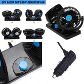 Üniversal Oto Ofis Araç İçi Torpido Üstü Vantilatör Çift Başlıklı Çakmaklık Girişli 2 Kademeli Soğutucu Fan 360° Dönebilen Ultra Sessiz Araç Fanı 12V Mavi - 8