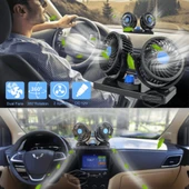 Üniversal Oto Ofis Araç İçi Torpido Üstü Vantilatör Çift Başlıklı Çakmaklık Girişli 2 Kademeli Soğutucu Fan 360° Dönebilen Ultra Sessiz Araç Fanı 12V Mavi - 6
