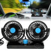 Üniversal Oto Ofis Araç İçi Torpido Üstü Vantilatör Çift Başlıklı Çakmaklık Girişli 2 Kademeli Soğutucu Fan 360° Dönebilen Ultra Sessiz Araç Fanı 12V Mavi - 10