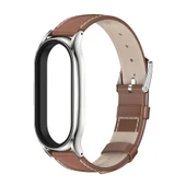 Xiaomi Mi Band 7 ve 7 NFC Uyumlu MIJOBS Plus Hakiki Deri Saat Kayışı Kahverengi Gümüş - 2