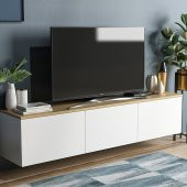 BMdekor TV Sehpası Duvara Asma Norm Meşe Beyaz 160 cm - 2