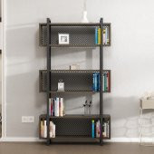 BMdekor Kitaplık Metal Sarmal Ceviz Siyah - 1