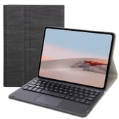 Microsoft Surface Go 4 3 2 1 Uyumlu SFGO A Model Ağaç Dokulu Bluetooth Klavyeli Deri Kılıf Siyah - 1