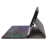 SFGO AS Ağaç Dokulu Arkadan Aydınlatmalı Bluetooth Klavyeli Deri Kılıf Touchpadli Microsoft Surface Go 4 3 2 1 Siyah - 5