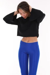 Kadın Siyah Pamuklu Yarasa Kol Crop Sweatshirt - 7
