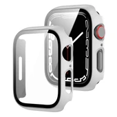 Apple Watch Serisi 9 8 7 Uyumlu 45mm Beyaz PC Çerçeve ve Temperli Cam Koruyucu Kılıf - 1