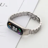 Xiaomi Mi Band 6 ve 5 Uyumlu Yedi Boncuklu Paslanmaz Çelik Saat Kayışı Gümüş - 4