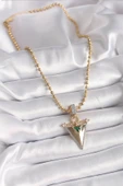 Zirkon Taşlı 3D Üçgen Uclu Topçuk Zincirli Gold Renk Kadın Kolye - BKO9482 thumbnail 2