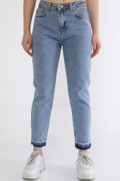 Kadın Yüksek Bel Serpme Taşlı Mom Jean Kot Pantolon - 1