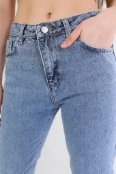 Kadın Yüksek Bel Serpme Taşlı Mom Jean Kot Pantolon - 2