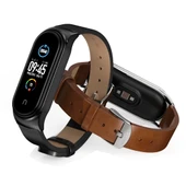 Xiaomi Mi Band 6 5 4 3 Uyumlu Mijobs CS Mikrofiber Deri Saat Kayışı Kahverengi Gümüş - 3