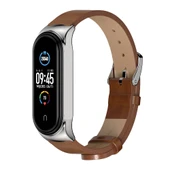 Xiaomi Mi Band 6 5 4 3 Uyumlu Mijobs CS Mikrofiber Deri Saat Kayışı Kahverengi Gümüş - 2