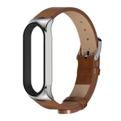 Xiaomi Mi Band 6 5 4 3 Uyumlu Mijobs CS Mikrofiber Deri Saat Kayışı Kahverengi Gümüş - 1