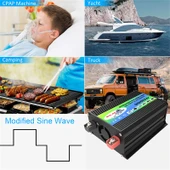 Tang I Nesil 12V den 110V ye 3000W Modifiye Kare Dalga Akıllı Araç Güç İnvertörü Çift USB Siyah - 8