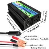 Tang I Nesil 12V den 110V ye 3000W Modifiye Kare Dalga Akıllı Araç Güç İnvertörü Çift USB Siyah - 4