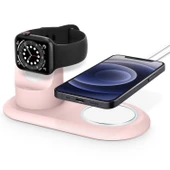 2'si 1 Arada Çok Fonksiyonlu Magsafe Şarj Standı Apple Watch ve iPhone için Pembe - 5