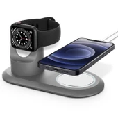 2'si 1 Arada Çok Fonksiyonlu Magsafe Şarj Standı Apple Watch ve iPhone için Gri - 5