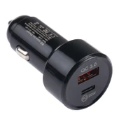 LZ-201 Siyah Mini Hızlı Araç Şarj Cihazı 20W USB-C Type-C QC 3.0 - 1