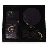 İPhone 14 Pro Max Uyumlu 3 Parça Çanta Cüzdan Askılık Set Kılıf - 6