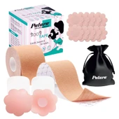 Premium Göğüs Dikleştirici Bant Seti - 5cm x 5m - 8 Saten + 2 Silikon Ped - Ten Rengi - 1