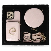 İPhone 13 Pro Max Uyumlu 3 Parça Çanta Cüzdan Askılık Set Kılıf - 4